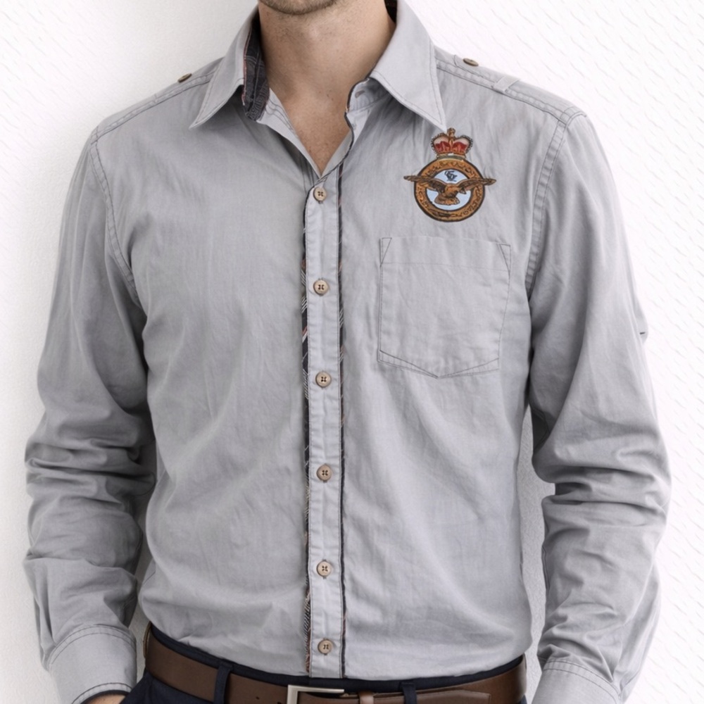 English Laundry Blaque Label Gray Embroidered Long Sleeve Button Down Medium